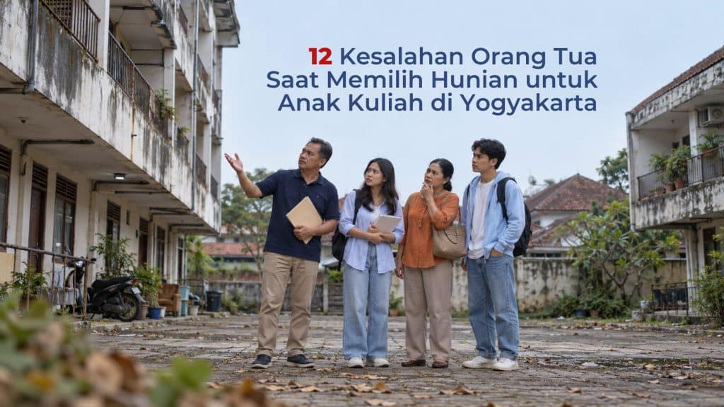 Kesalahan terbesar saat memilih hunian mahasiswa adalah hanya berfokus pada harga tanpa mempertimbangkan keamanan, lokasi, lingkungan, fasilitas, biaya operasional, dan kebutuhan mahasiswa. Evaluasi menyeluruh membantu keluarga memilih tempat tinggal yang lebih sesuai untuk mendukung kehidupan selama masa kuliah.