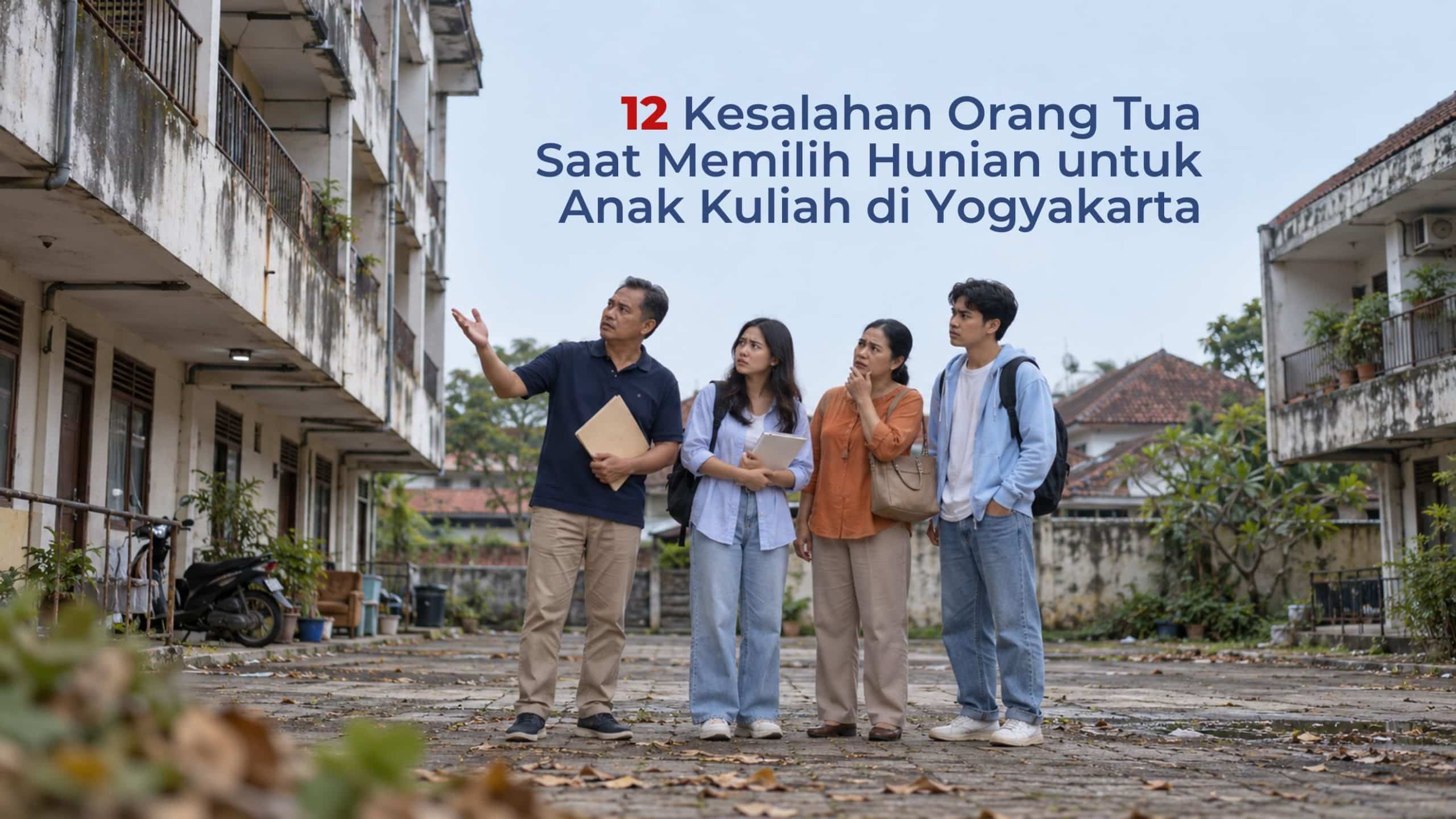 Kesalahan terbesar saat memilih hunian mahasiswa adalah hanya berfokus pada harga tanpa mempertimbangkan keamanan, lokasi, lingkungan, fasilitas, biaya operasional, dan kebutuhan mahasiswa. Evaluasi menyeluruh membantu keluarga memilih tempat tinggal yang lebih sesuai untuk mendukung kehidupan selama masa kuliah.